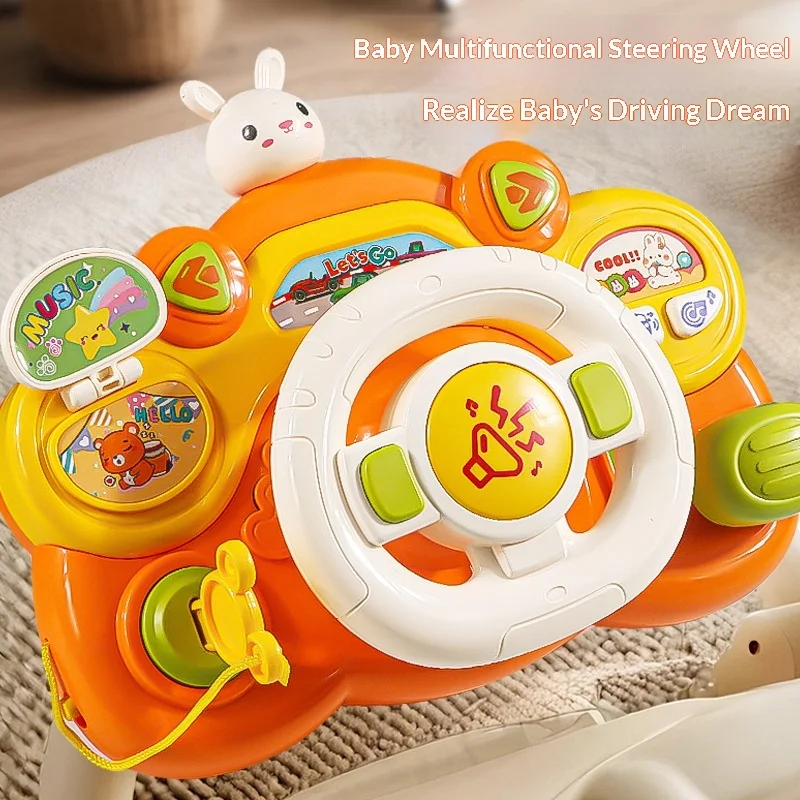 Baby Simulated Steering Wheel Toy Educational Musical Light Up Interactive Pretend Play Driving For Infant Toddler Kids Car