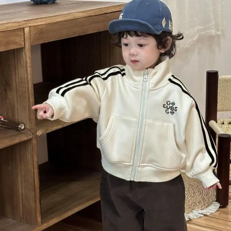 

2025 Winter New Children Long Sleeve Warm Coat Boys Girls Cotton Padded Jacket Letter Print Baby Casual Coat Kids Fleece Clothes