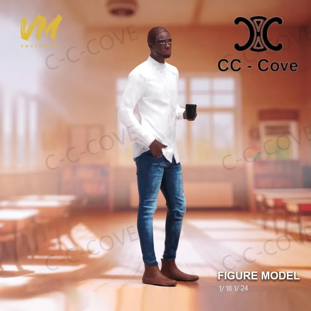 Miniaturas pintadas 1/18 1/24 1/43 1/64 1/87 um homem negro segurando uma xícara de café figura modelo brinquedos vista decoração