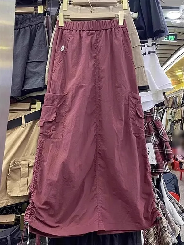 plus Size Workwear  Skirt High Waist Slimming Casual Mid-Length Women's Summer Thin Fabric A-Line Skirt for Heavy Girls