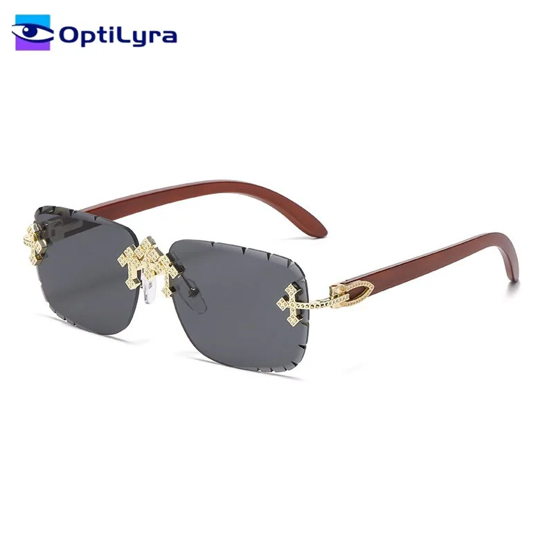 

OptiLyra Brand Frameless Square-Cut Lens Sunglasses Fashionable Diamond Cross Sunglasses Suitable For Both Men And Women