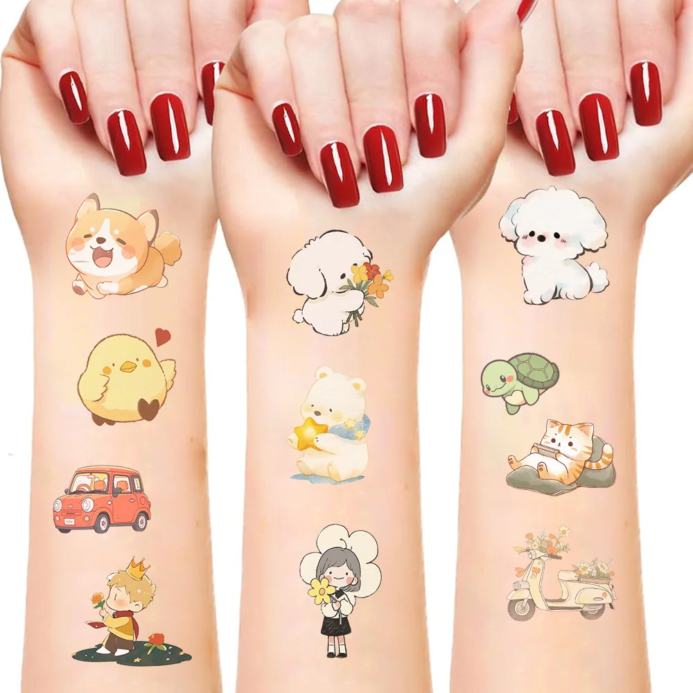 10 Uds. De pegatinas de tatuaje de animales de dibujos animados bonitos, tatuajes temporales impermeables Kawaii para niños, juguete para fiesta de cumpleaños, regalo de recompensa