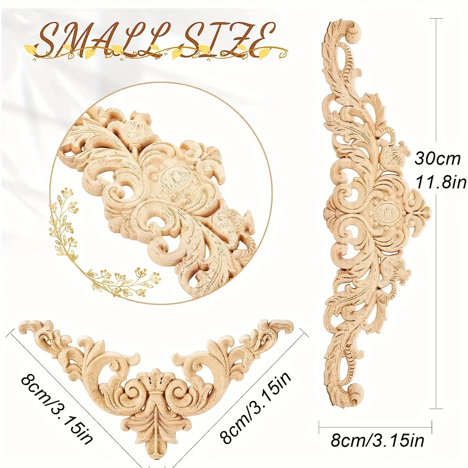 5 Pieces Wood Appliques Onlays Decorative Wood Applique DIY Appliques and Onlays for Furniture Long Carved Onlay for Bed