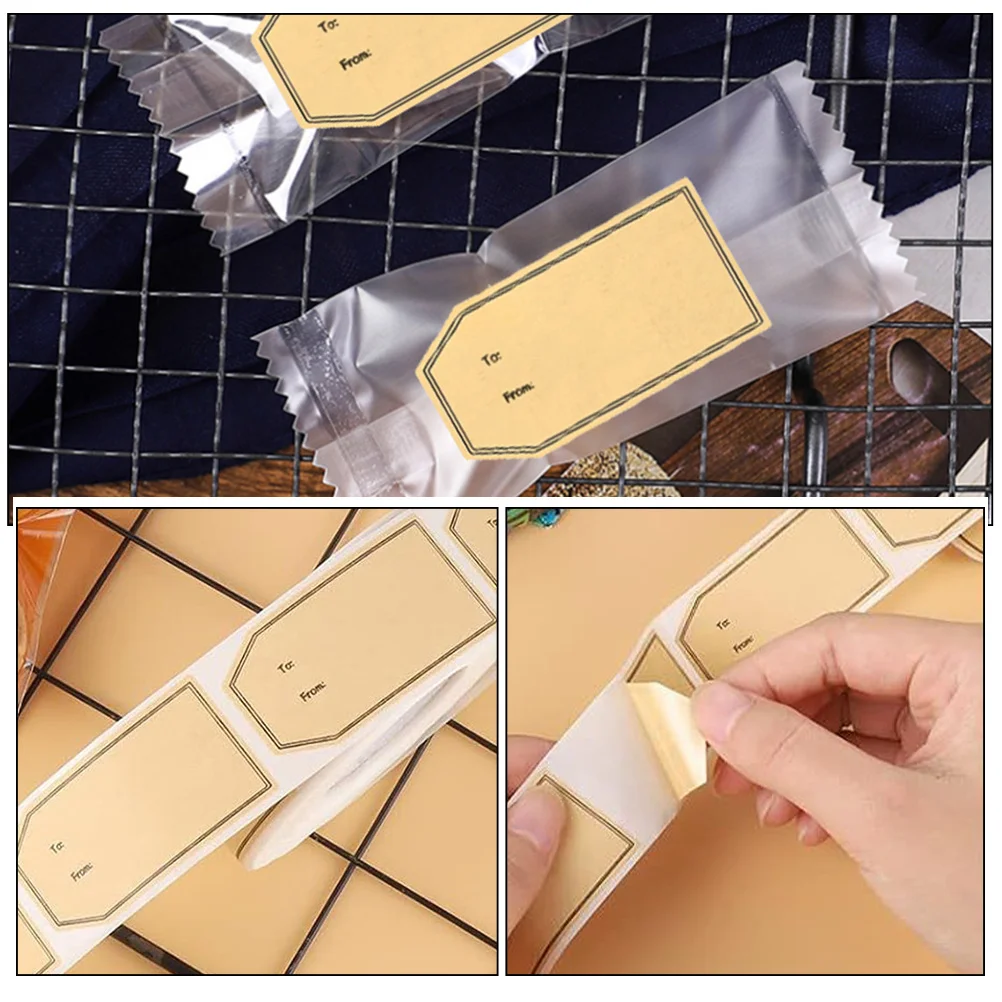 

1 Roll Self-Adhesive Kraft Paper Gift Labels Writable Removable Sealing Stickers Ideal for Candy Biscuit Bags Party Gift Packing