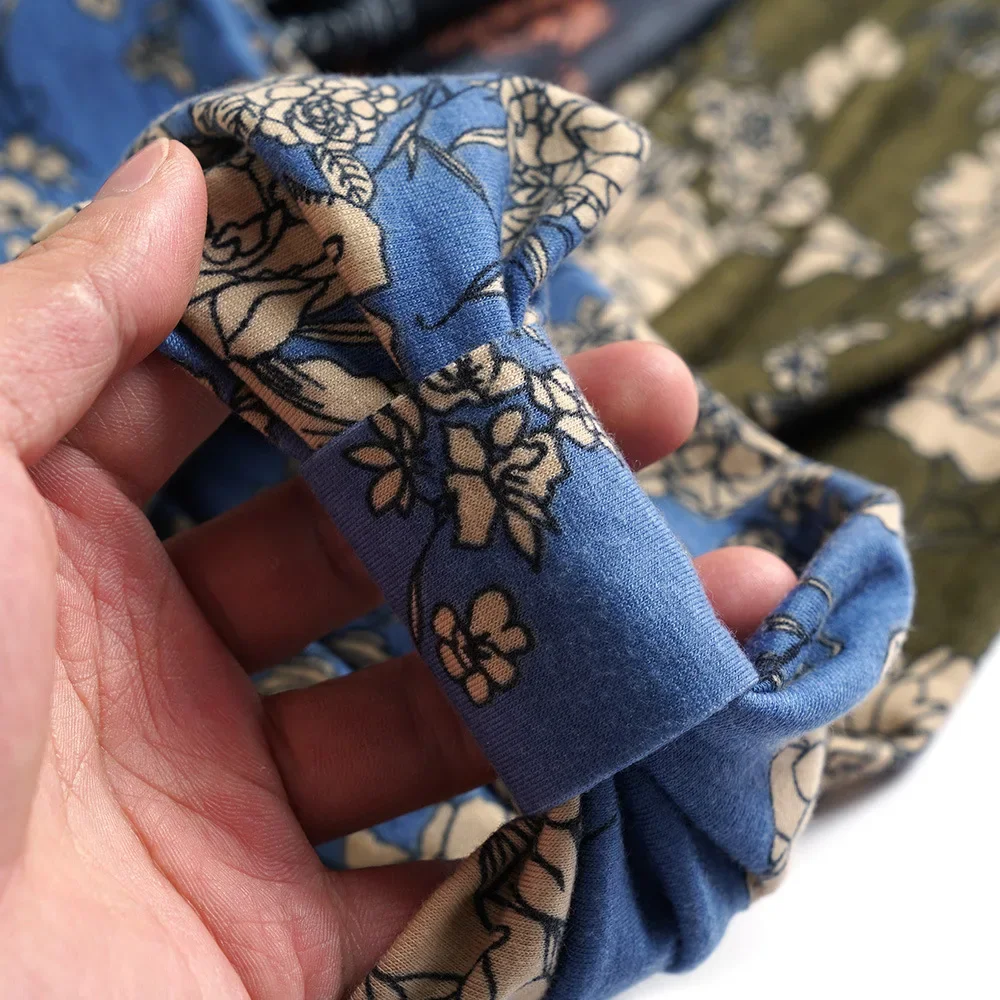 Diademas anchas con estampado de flores para mujer y niña, turbante elástico con nudo Vintage, Bandana suave de algodón, accesorios para el cabello,