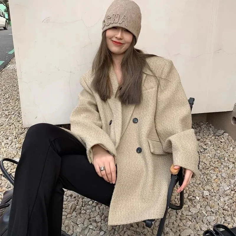 

Осень 2024, женское шерстяное пальто с отложным воротником, пальто обычной длины, женская зимняя одежда, пальто, топы, новинка