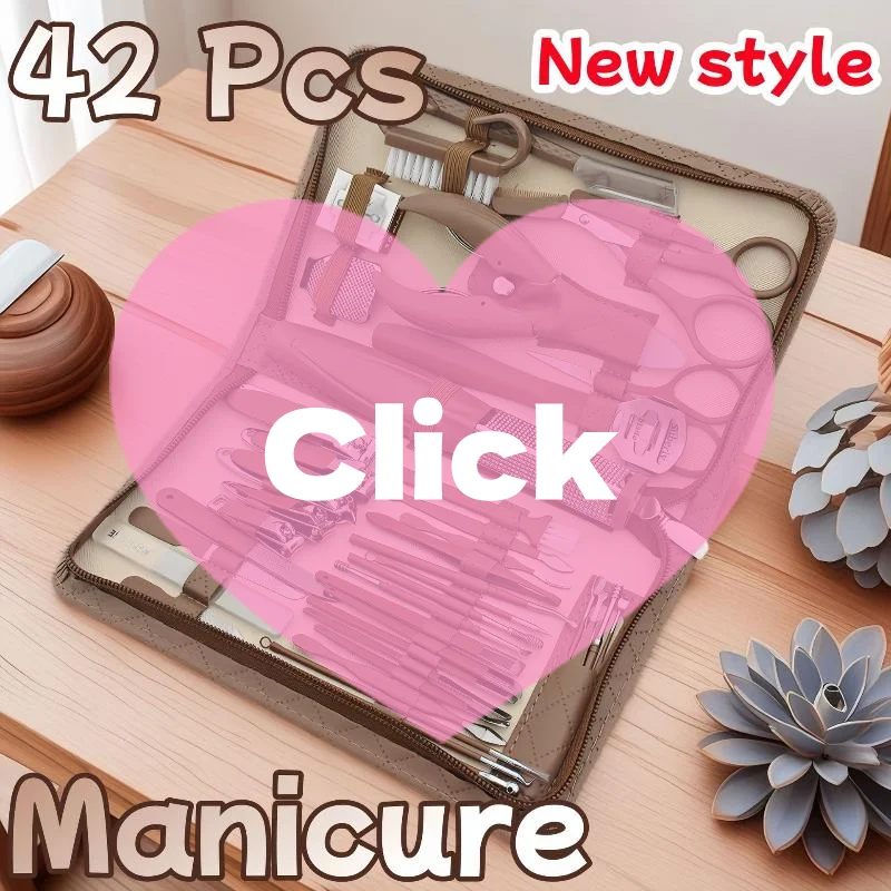 

42 Pcs Nail Clipper Kit Zipper Leather Bag Stainless Steel Manicure Set Manicure For Fingernails Toenails Manicure Tools