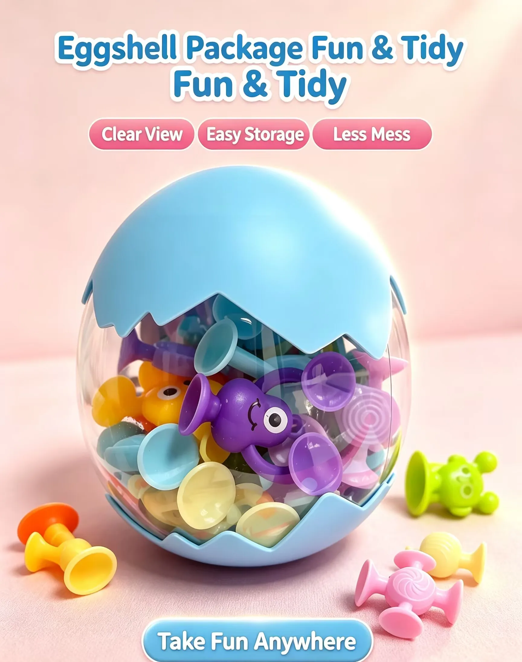 Novelty Storage Eggshell (30Pcs) Creative Toy Soft Rubber Suction Cup Building Blocks DIY Versatile Glow-In-The-Dark Puzzle Game That Can Be Attached to Smooth Surfaces and Can Be Assembled with Mixed Patterns