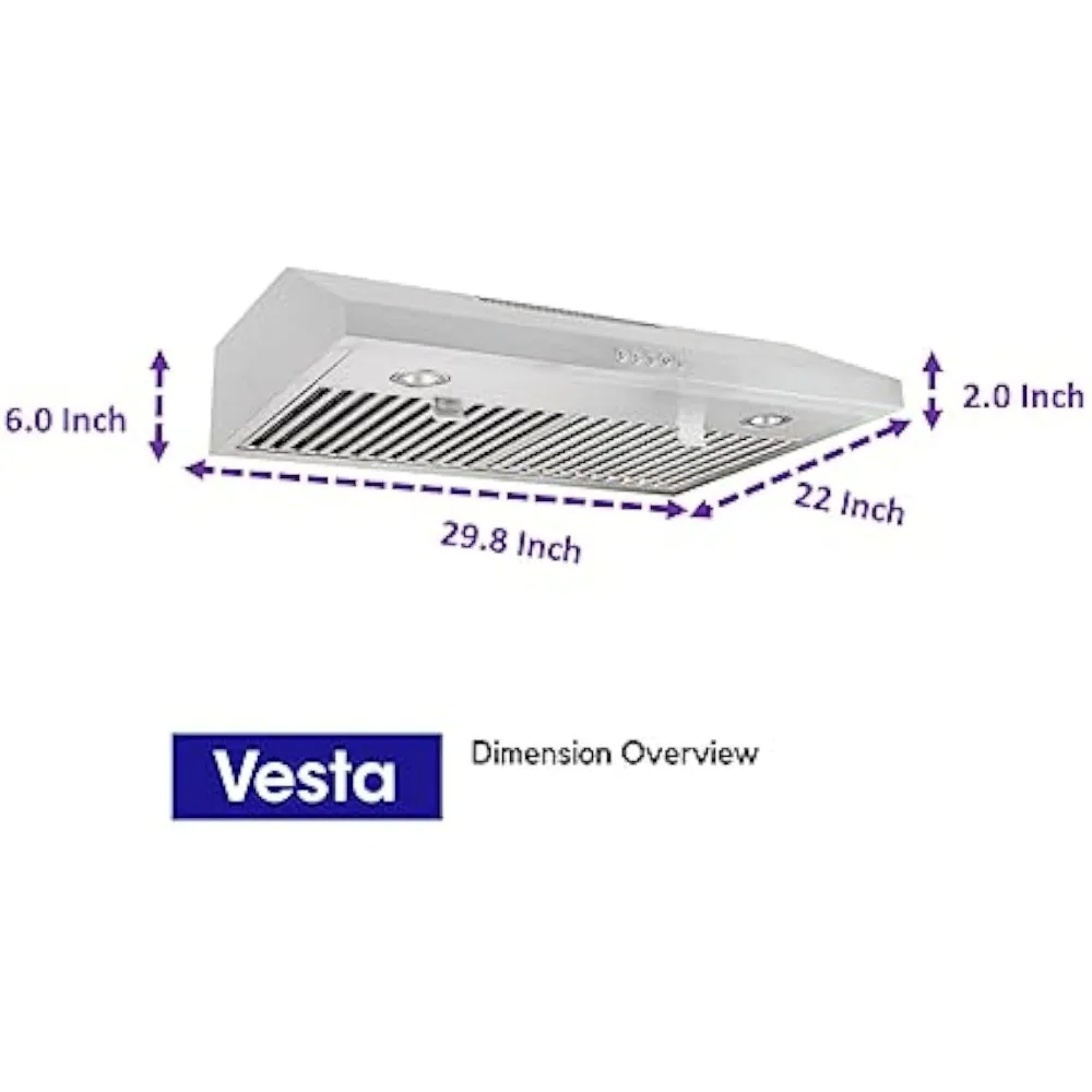 Sob Armário Gama Hood com Botões Mecânicos Controle, Máquina de Lavar Louça Amigável, LED Defletor Filtros, 3 Níveis de Velocidade, 500cfm