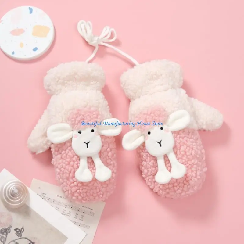 E56A Cartoon Sheep Gloves Lined Plush Animal Mittens Stage Performance Gloves