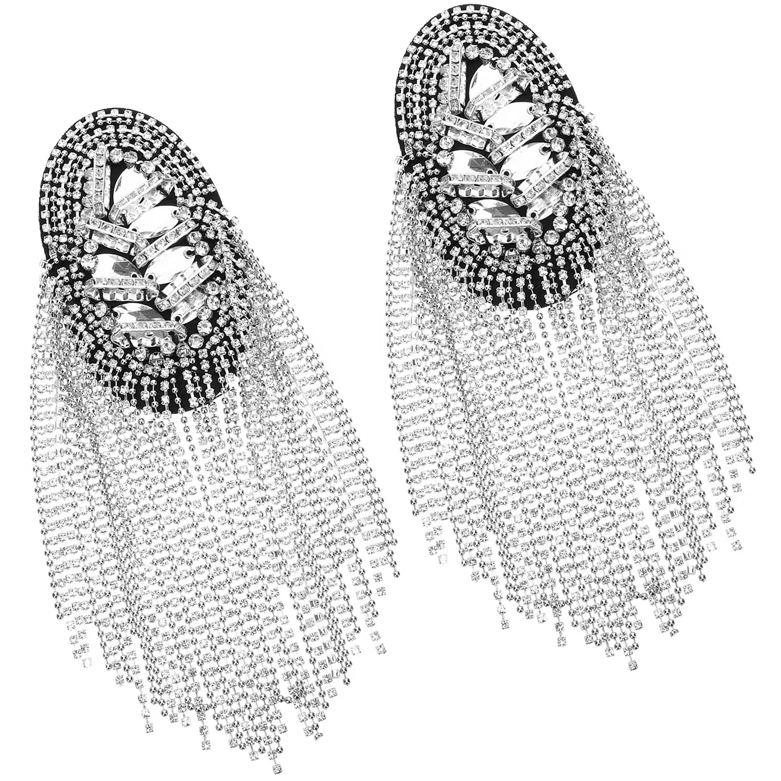 

2Pcs Shoulder Epaulettes Rhinestones Dangle Chain Tassel Design Vintage Style Costume Accessory for Clothes Decoration Epaulet