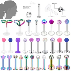 WKOUD 16G 8mm Stainless Steel Lip Labret Piercing Crystal Ball Monroe Lip Stud Helix Tragus Conch Cartilage Earrings Colorful
