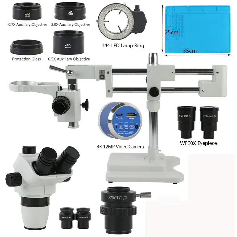 6.7X-45X Zoom Simul Focal Double Boom Arm Microscope Stereo Microscope 4K 48MP HDMI Type-c Video PCB Soldering Camera Tools Set