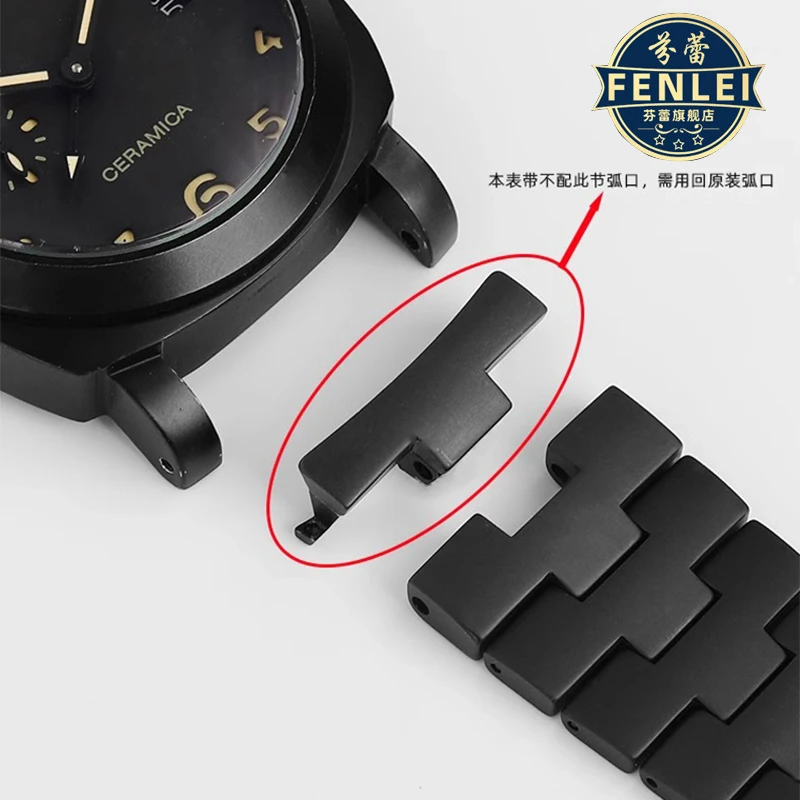 ل بانيراي PAM438 PAM441 لومينور الرجال الصلبة عالية الجودة ساعة سيراميك حزام أسود متجمد سوار إكسسوارات 24 مللي متر حزام الساعات