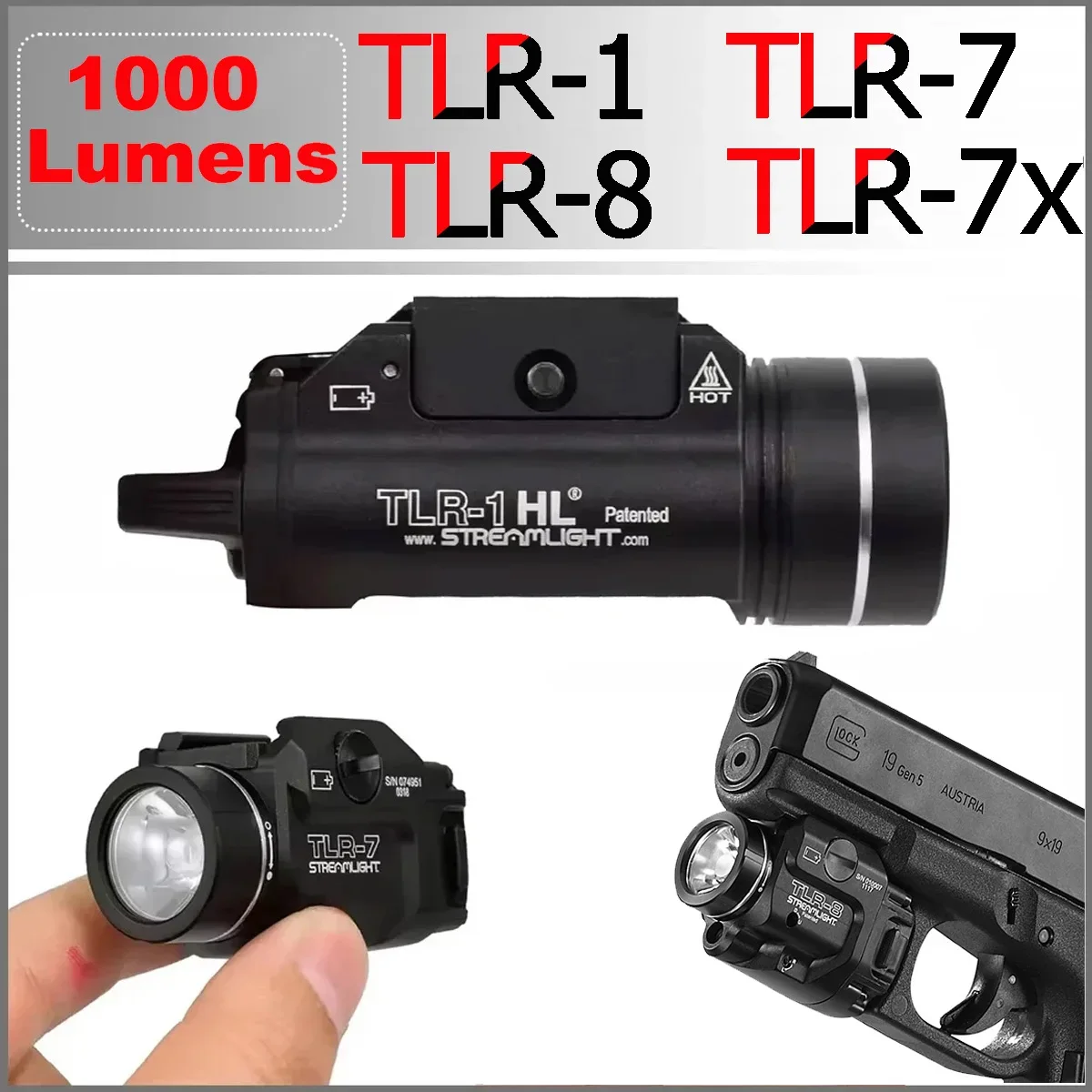 

1000 lumens Tactical TLR-1 TLR-8 TLR-7 TLR-7x TLR3 Pistol Scout Light LED Strobe LaserSight For Glock Taurus G2c 1911 Flashlight