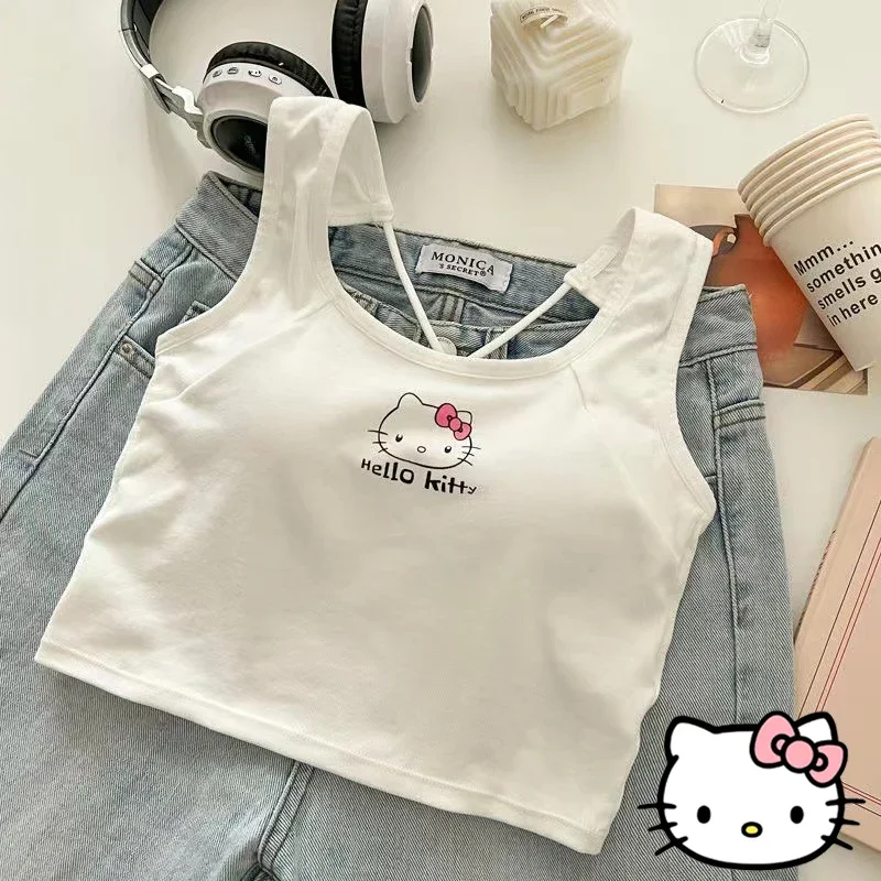 Sanrio Hello Kitty Camisole for Women Fashion Tank Tops Cute Sexy Crop Tops Casual Female Sling Top Sleeveless T-shirt Underwear