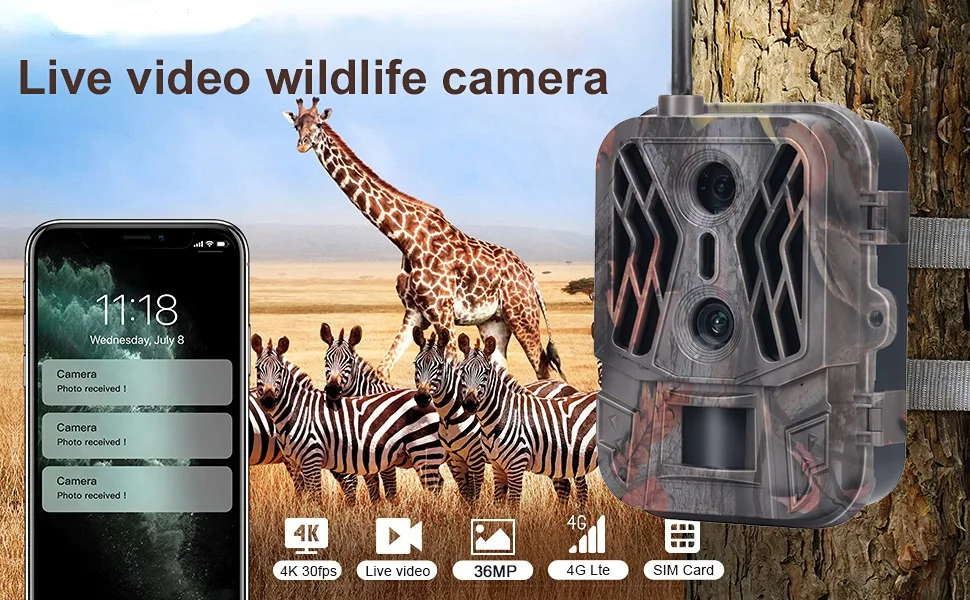 4G Tracking Camera 4K  APP Control Cloud Service no Lithium-Battery Hunting Camera  Cam Dual Lens Detection Wildlife came