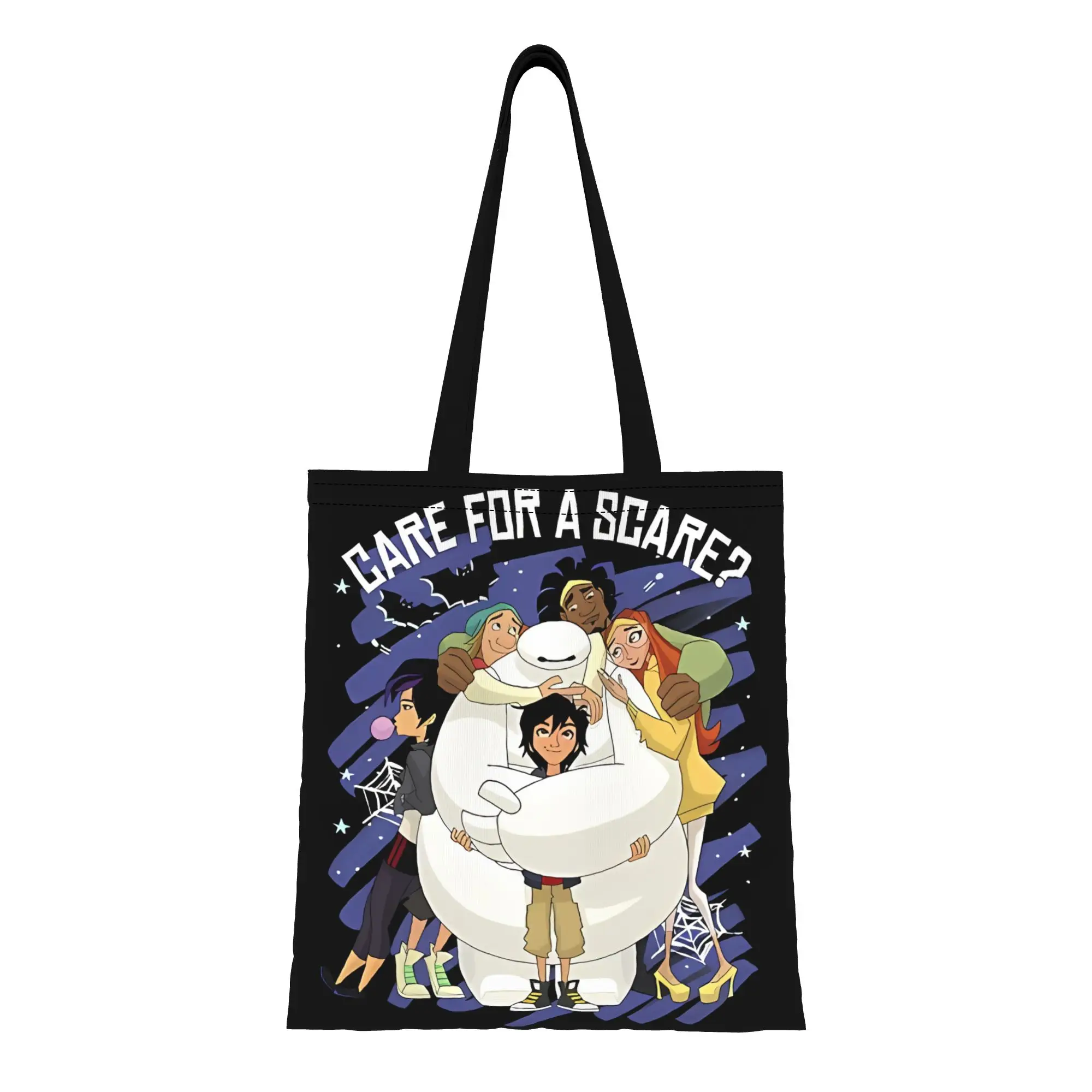 

Back to school season Baymax Care For A Scare Big Hero 6 Canvas Tote Bag Perfect for Travel Women's Top-Handle Bags
