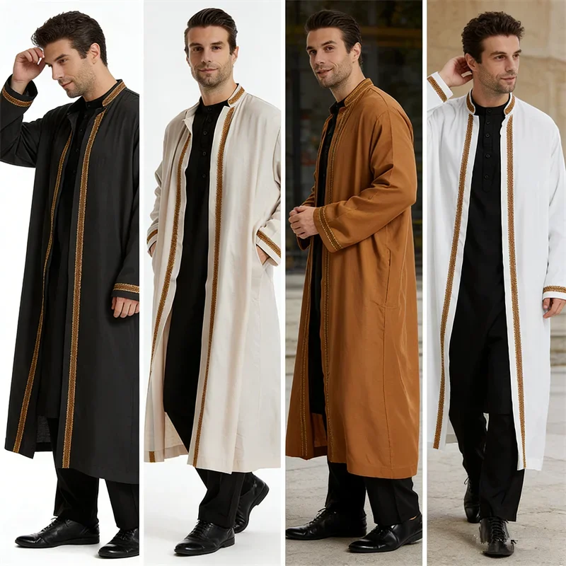 

Ramadan Robe Kaftan Men Open Kimono Cardigan Coat Saudi Arabic Jubba Thobe Eid Islamic Traditional Clothing Muslim Abaya Dress