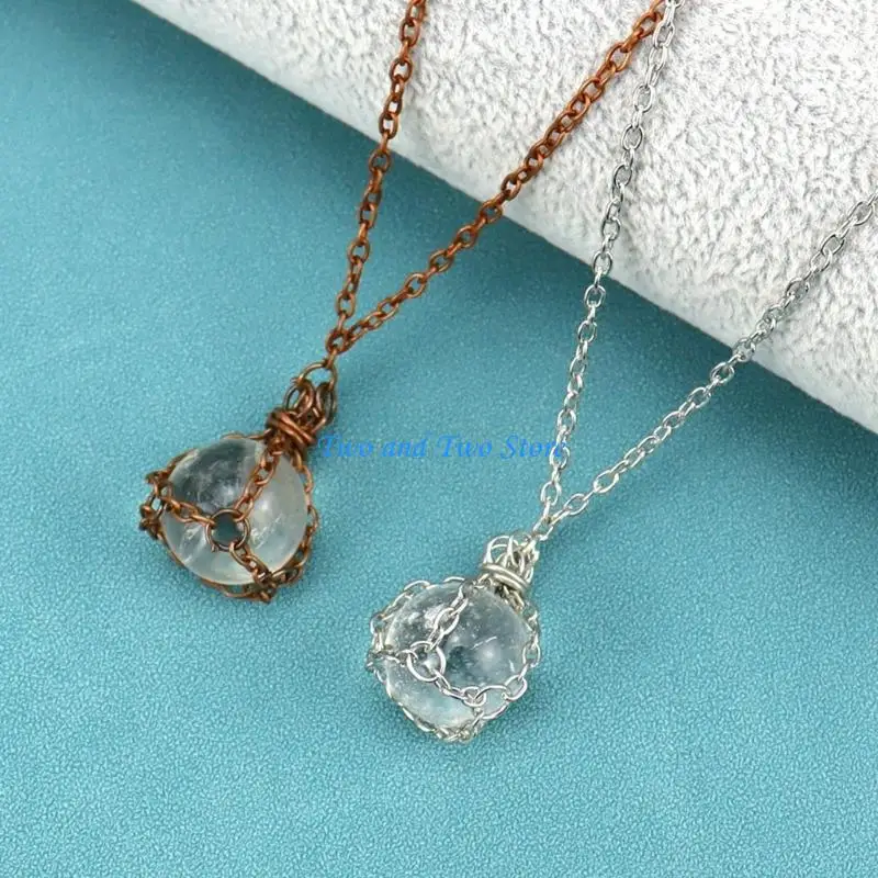 

HX6F Trendy Metal Bamboo Necklace Hand Woven Mesh Pocket Pendant Neckchain Ornament