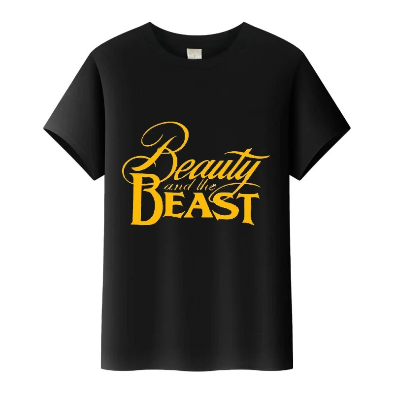 

Vintage Disney Beauty And The Beast Letter Print Woman Tees Y2k Girl T-Shirt Loose Boy Tshirt Couple Tops Black Men Clothes Gift