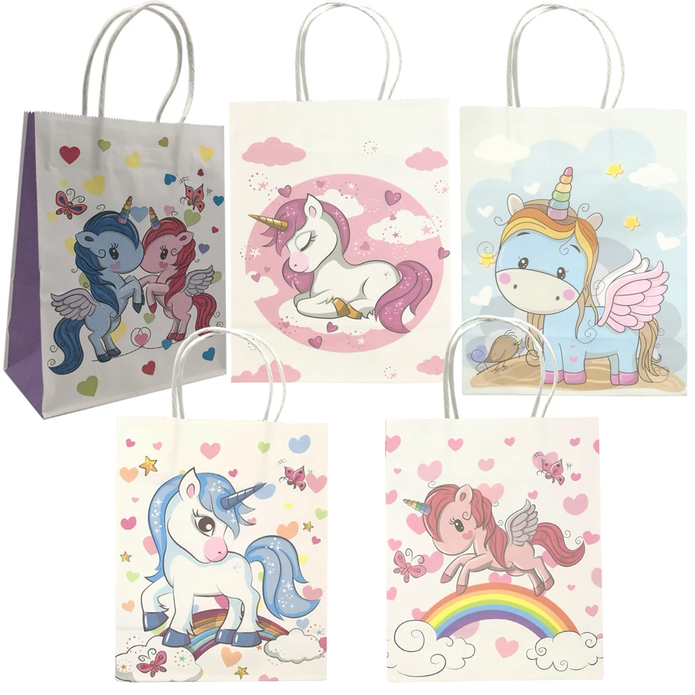 5Pcs Unicorn Paper Tote Bag Candy Gift Bag Kids Happy Birthday Party Baby Shower Gender Reveal Party Decoration birthday favor