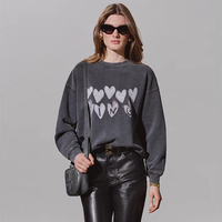 New North American niche love letter printed sweatshirt for autumn and winter, washed with water, stir fried in color, aged in b