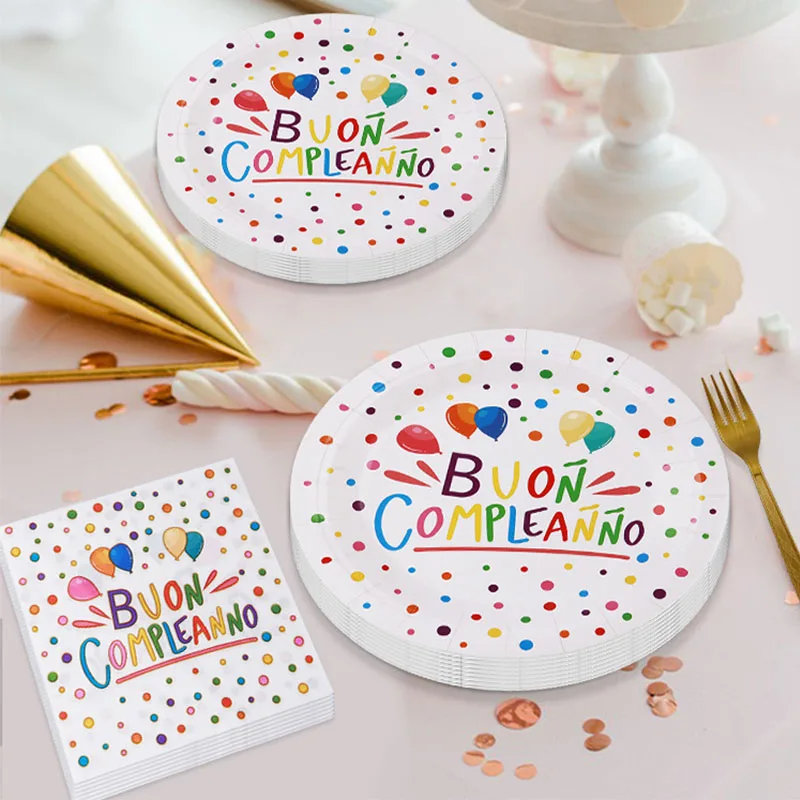 Juego de vajilla desechable para fiesta de cumpleaños, bandeja de papel, vasos y platos, decoraciones para Baby Shower, Buon completo italiano, 10 invitados, 2024