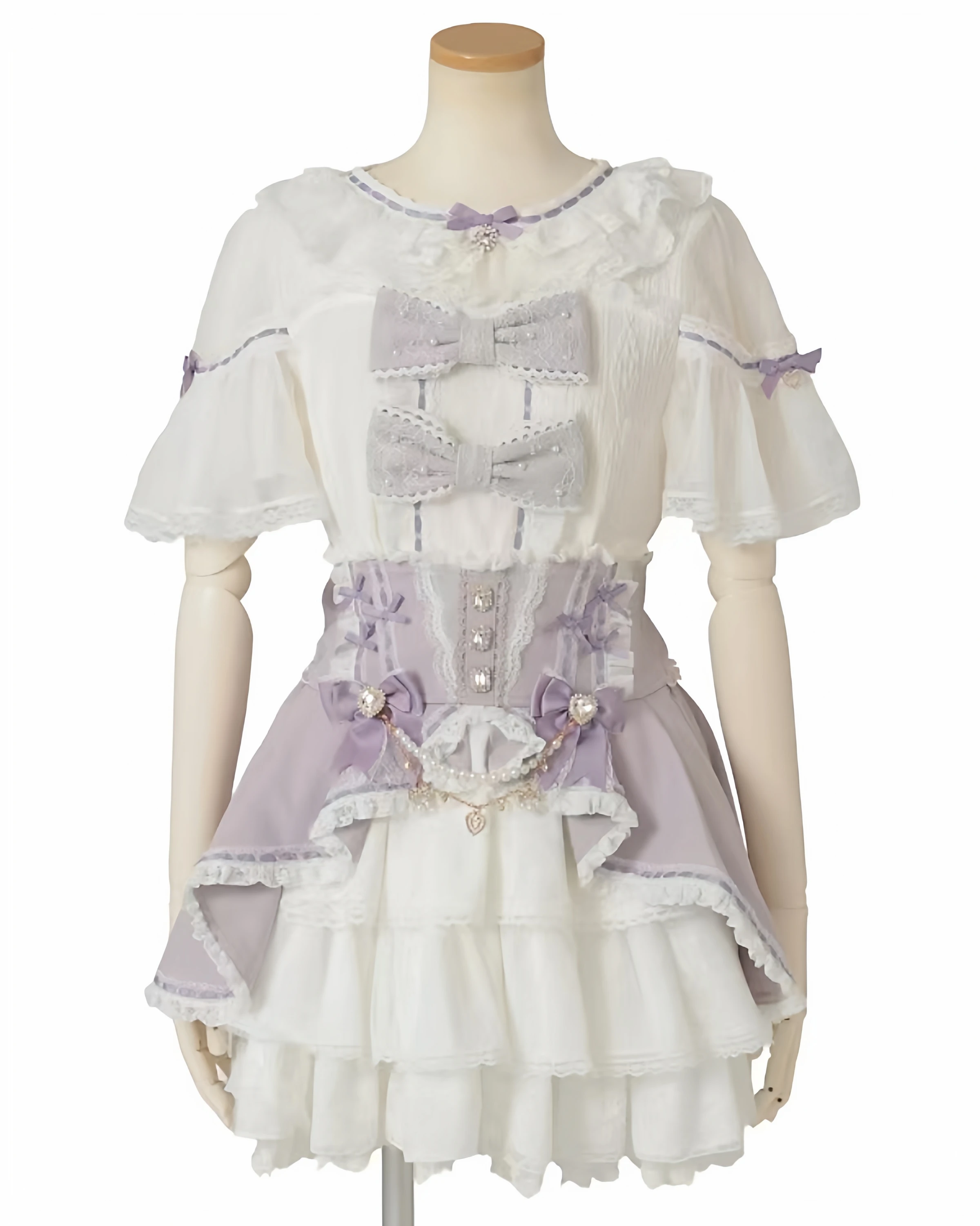 Liz Shirt Summer New Japanese Style Mine Mass Production Sweet Short Sleeve Blouses Cute Bow Tops Women's High Waist Short Skirt