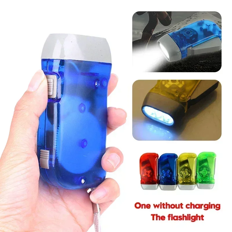 3 Colors Hand Pressing Dynamo Crank Power Wind Up Flashlight Mini Self Generating Torch LED Camping Lamp Light for Outdoor Home