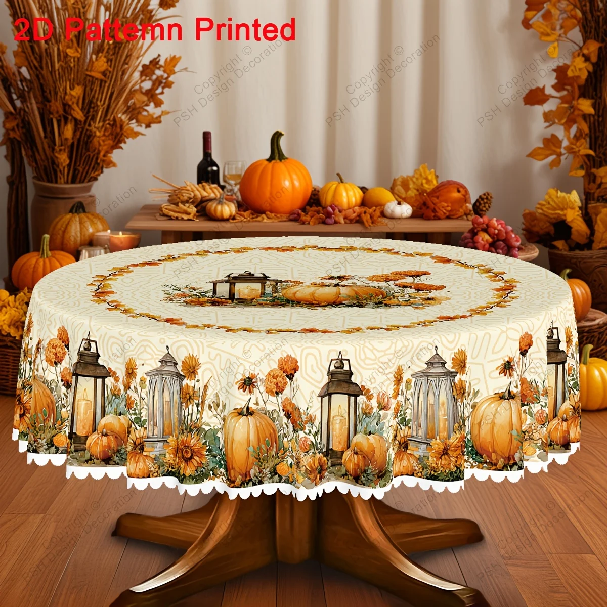 1 piece, autumn Thanksgiving-themed tablecloth, tablecloth with autumn pumpkin, chrysanthemum and wheat patternzyc