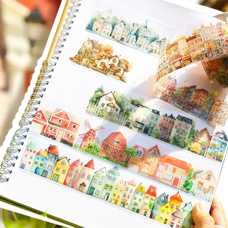 

6, стильные романтические сказочные городские пейзажные ленты, наклейки для скрапбукинга, чехол для телефона, украшение для дневника, канцелярские наклейки