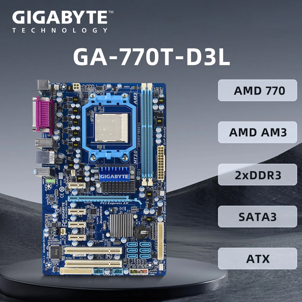 

Материнская плата AM3 Gigabyte GA-770T-D3L с поддержкой Φ x6 1100T CPU,AMD 770, поддерживает DDR3 1666(OC) /1333/1066 МГц 8 ГБ, ATX.