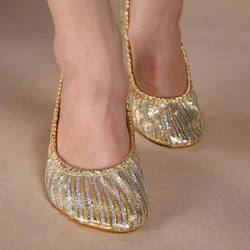 Women Belly Dance Shoes Slipper Flat Ballet Gymnastics Dancing Shoes Stage Belly Dance Sequins Shoes