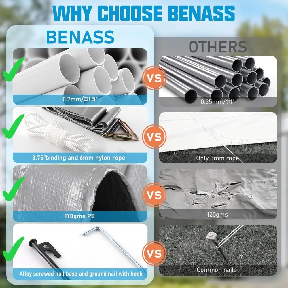 Baldacchino per carport 20x20, porta per auto resistente, garage portatile per porte per auto con 2 porte avvolgibili con cerniera passante, grigio