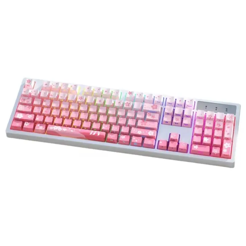 Sakura Themed Side Engraved Keycap Wired Mechanical Keyboard Full Key No Conflict Large Capacity Long Battery Life Game Office