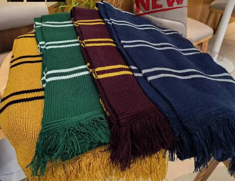 Nueva bufanda de Harryy Potter, insignia universitaria de Slytherin Hogwarts, Ravenclaw Hermione Gryffindor, bufanda con borlas, accesorios, regalos