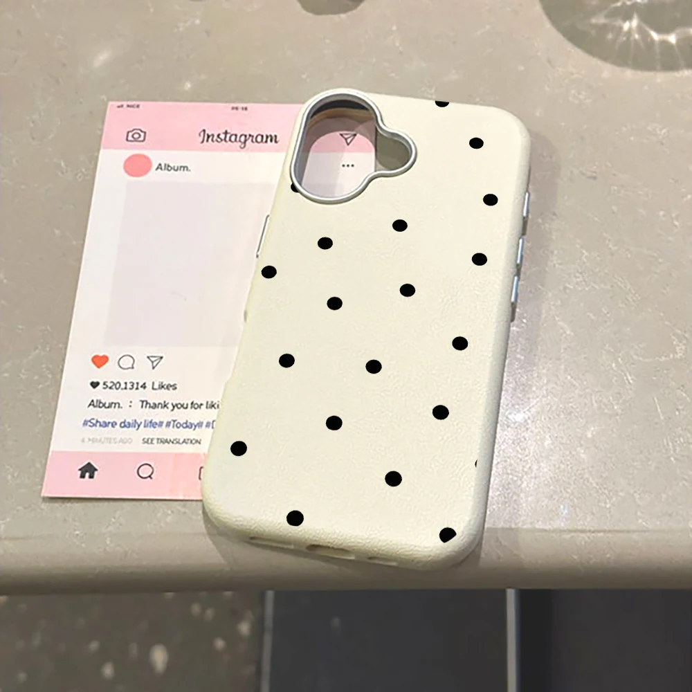 Minimalist Black Polka Dot Phone Case For Samsung Galaxy A35 A54 A55 5G S26 S22 S23 FE S24 Plus S25 Ultra Leather Texture Funda
