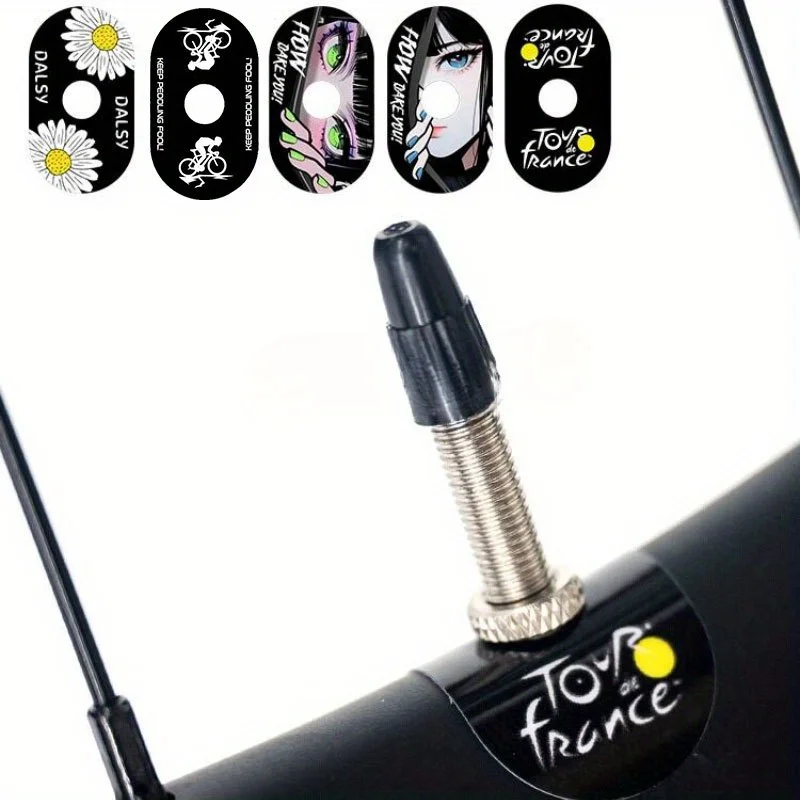 

2Pcs/Set PET Bicycle Wheel Rim Decals, Waterproof Sunscreen Valve Stickers for Mountain & Road Bikes