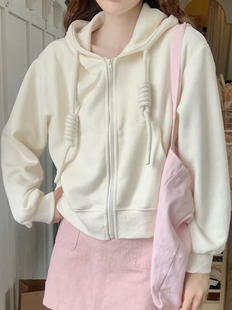 甘いプレッピースタイルブルーパーカー女性カジュアルかわいい長袖ショートスウェットシャツヴィンテージポケットレースアップ韓国アウタートップス新しい