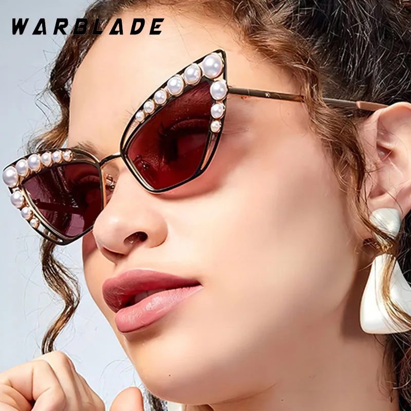 

Trend Cat Eye Luxury Metal Frame Women's Sunglasses Brand Design Pearl Decorate Men Sunglass Outdoor Drive Shade Eyewear UV400