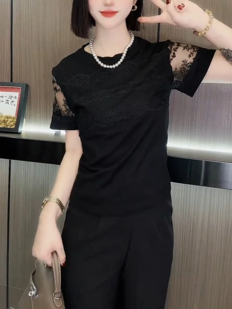 

Топ Ele Lace Splicing Me, женский повседневный топ ort Sve, летний новый Sle, большие размеры, модный и слинг, европейский дизайн