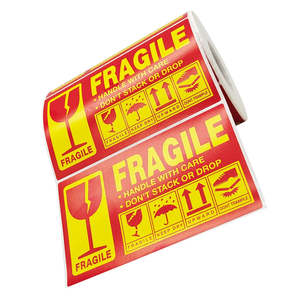 

Fragile Warning Stickers Item Labels Paper Goods Handle with Care Copper Plate for Packaging