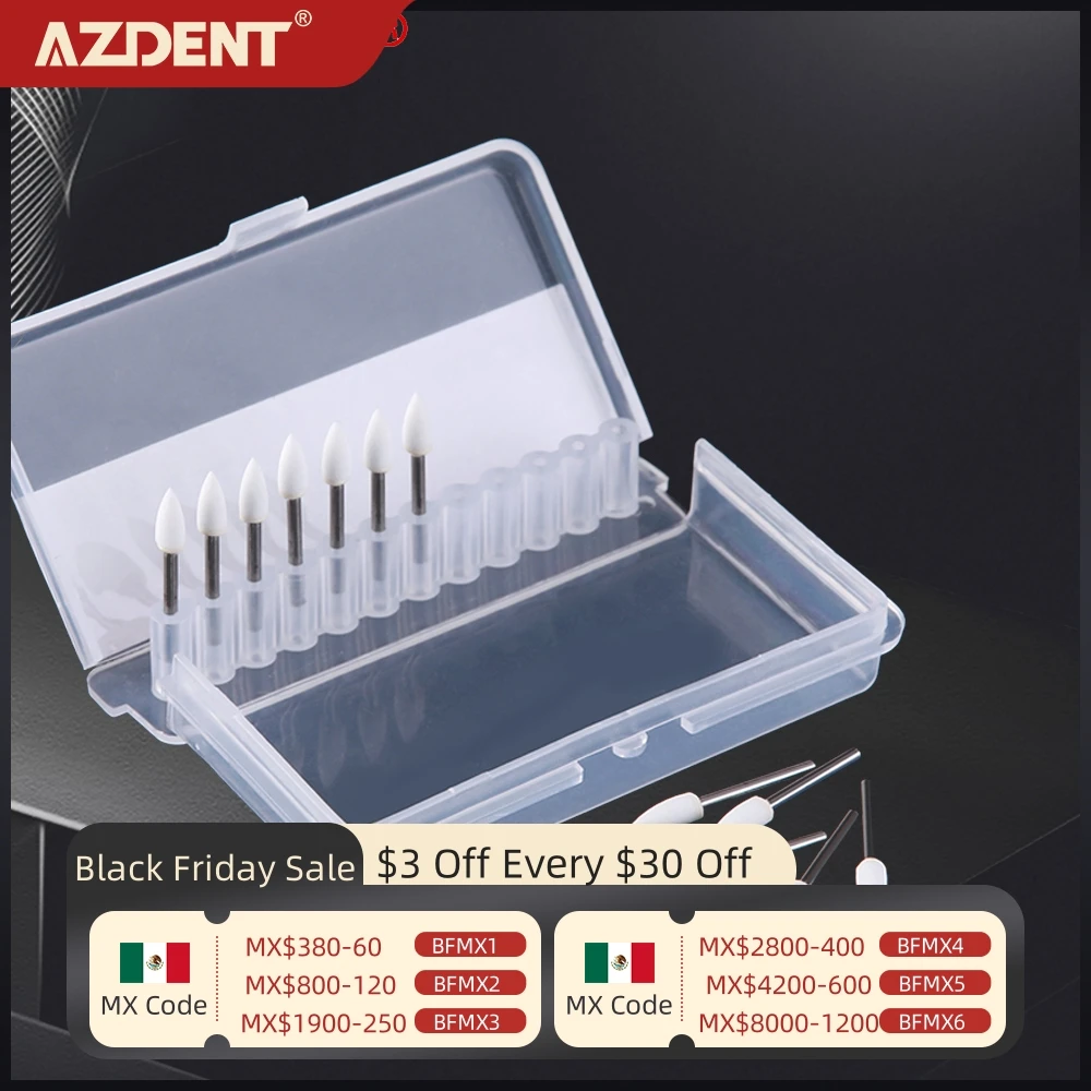 AZDENT 12pcs/Pack Dental Flame Cone Round White Stone Polisher FG Burs Dentistry Polishing Dentist Clinic Metal Resin Porcelain