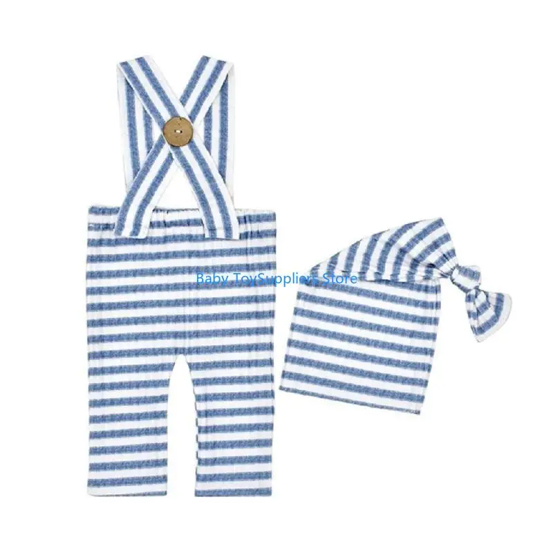 

R1WF 2pcs Baby Photoshoots набор костюмов, удобный полосатый комбинезон и завязанный капот для новорожденных Photography Props