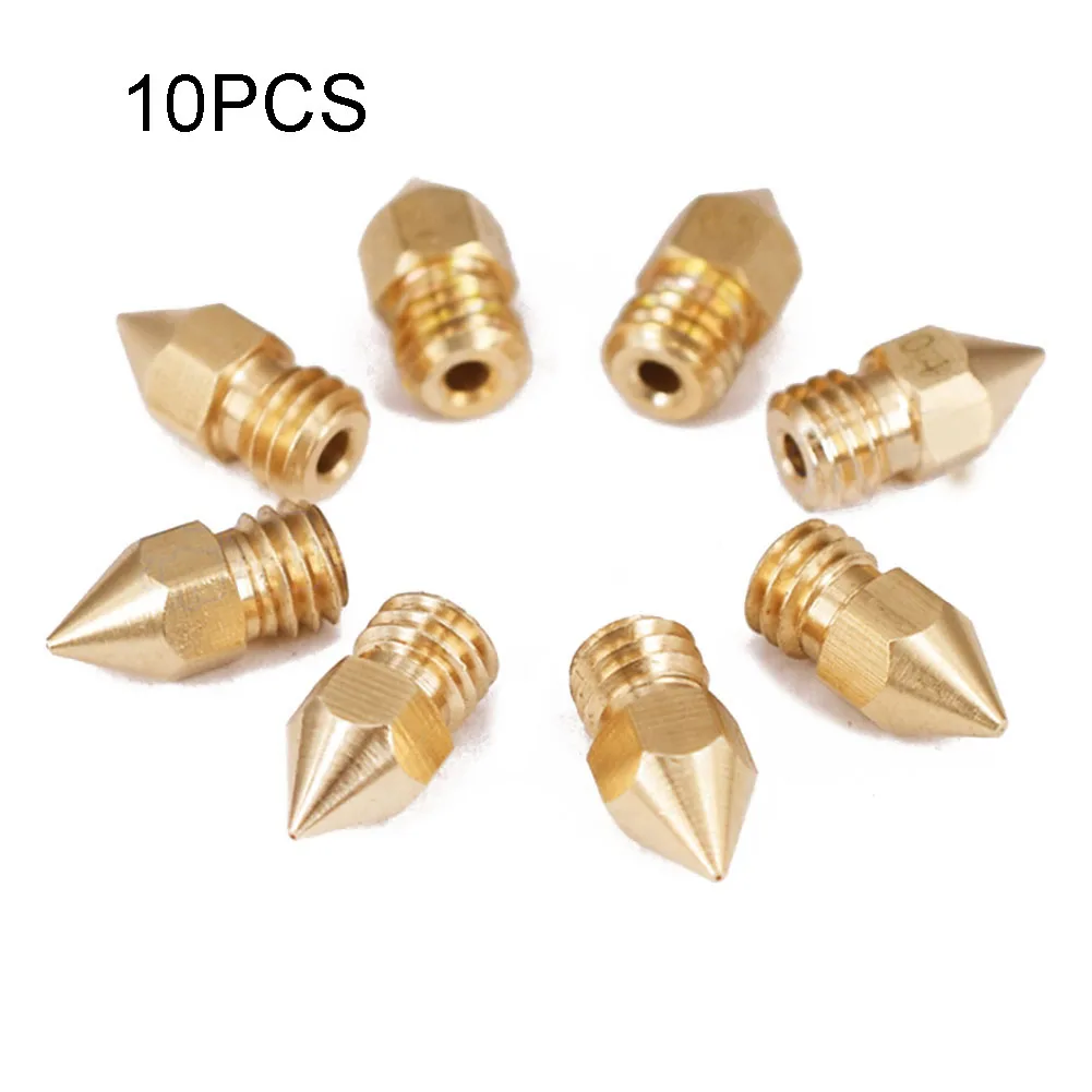 10 PCS 0.4mm Nozzle for 3D Printer Extruder Brass Material 0.75mm Filament Entry M6 Thread Compatible with For CR-10 For Ender 3