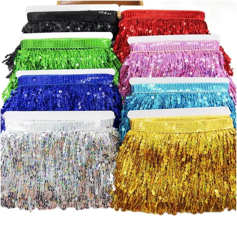 1Meters 15cm Sequin Tassel Fringe Lace Trim for Sewing Curtain Latin Dress Clothes Fabric DIY Decorative Ribbon Accessories