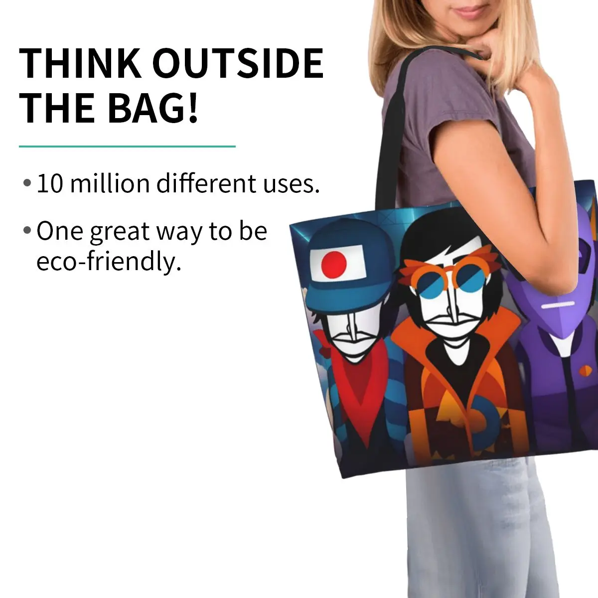 Incredibox Music Video Game Shopping Tote Bag Canvas Large Capacity Shoulder Bags Shopper Grocery Handbag for Women