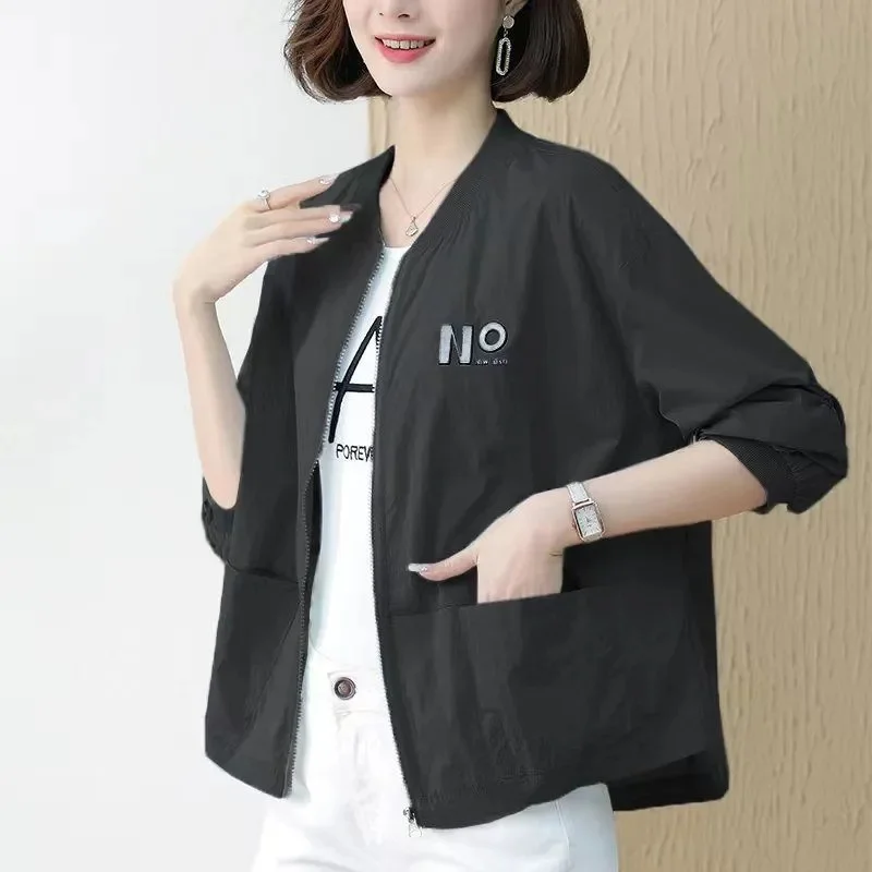 Sunscreen Coat Women 2024New Summer Thin Baseball Uniform Jacket Fashion Short Coats Cardigan Sun-Protective Clothing Top Female