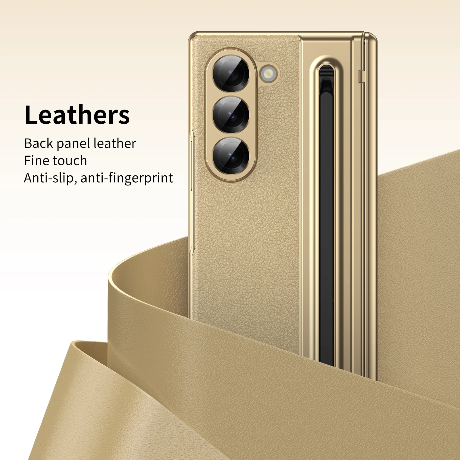 

VIETAO Compatitable For Samsung Galaxy Z Fold 7 Case With Pen, Gold Plating PU Leather Z Fold 7 Case With Glass Film, Hinge